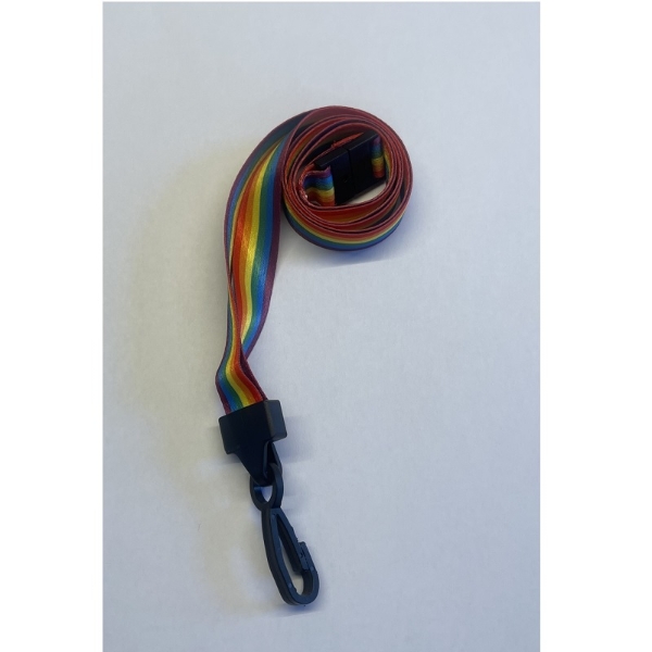 Bild på Recycled rainbow lanyard / keyhanger 15 mm with Plastic J-Clip. 60270586 (DE,SE,NO,FI,RO,PL)