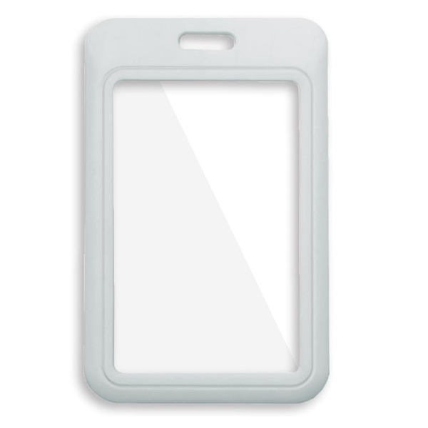 Picture of Grey 86x54 mm Card holder / carrying case hard plastic / Badge holder. Clear on both sides. (vertical / portrait). 60270350