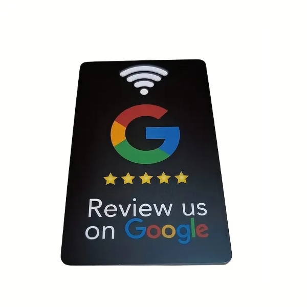 Billede af Anmeld os på Google mat sort plastikkort med NFC-chip. 70102302 (DE, SE, NO, FI, RO, PL)